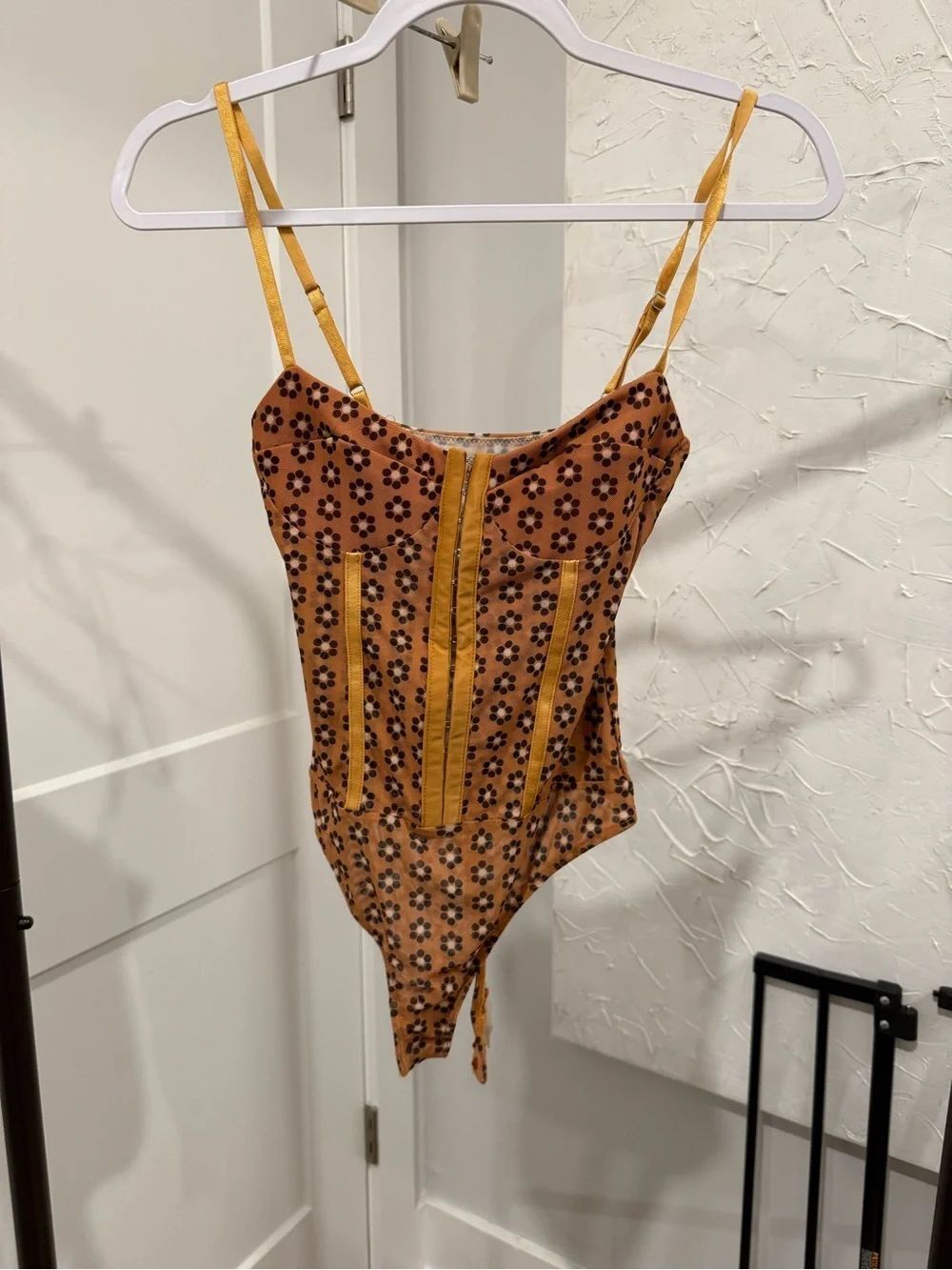NWT Free People Printed Night Rhythm Corset Bodysuit Daisy Combo